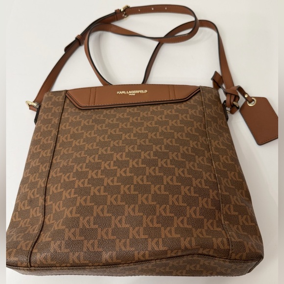 Karl Lagerfeld Brown Monogram Adjustable Crossbody Bag - Picture 4 of 16